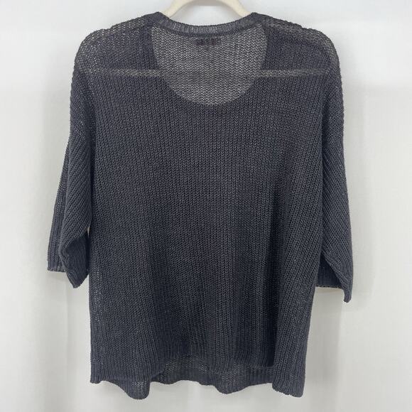Demylee Size XS Open Knit Linen Sweater Top Soft Black Boxy Lightweight Preppy - Picture 4 of 7